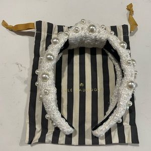 NWT. Lele Sadoughi ivory multi pearl tweed knotted headband